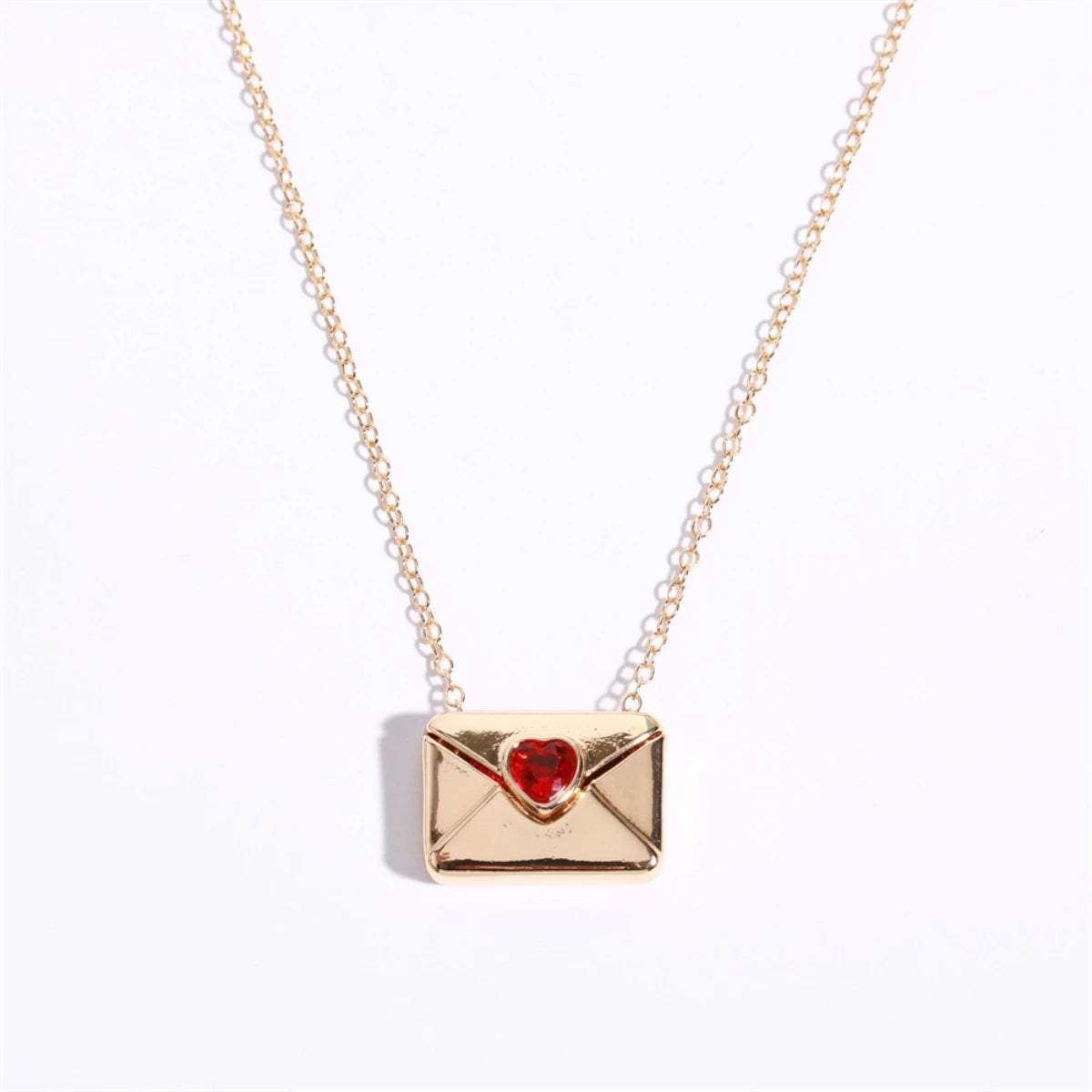 Yukona Crimson Mail: Heart-Inlaid Envelope Necklace