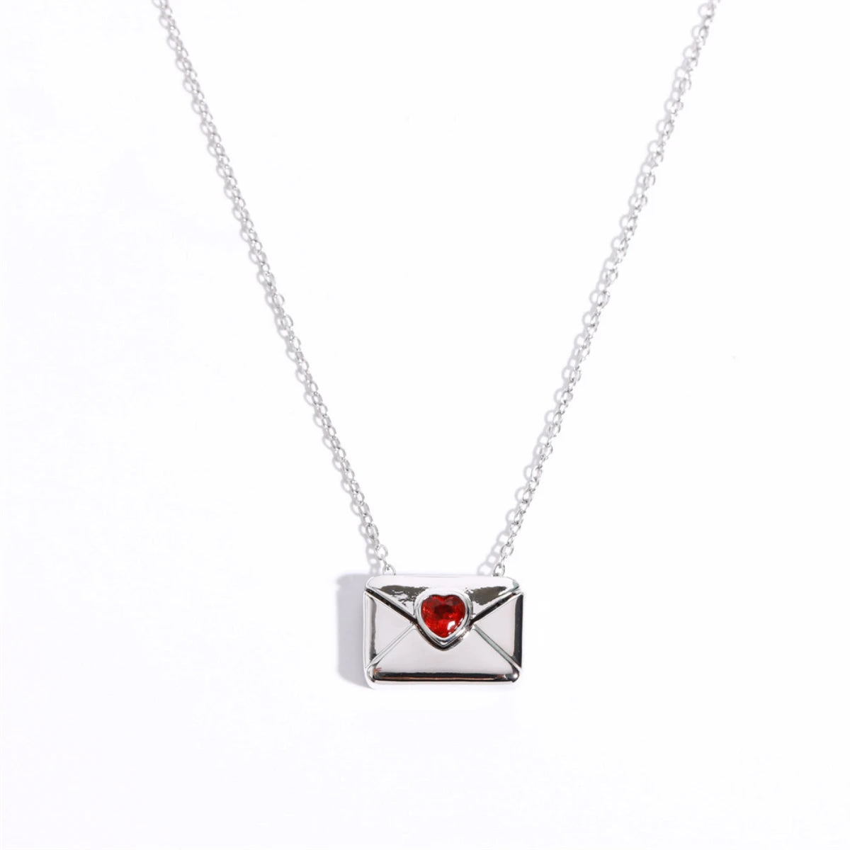 Yukona Crimson Mail: Heart-Inlaid Envelope Necklace
