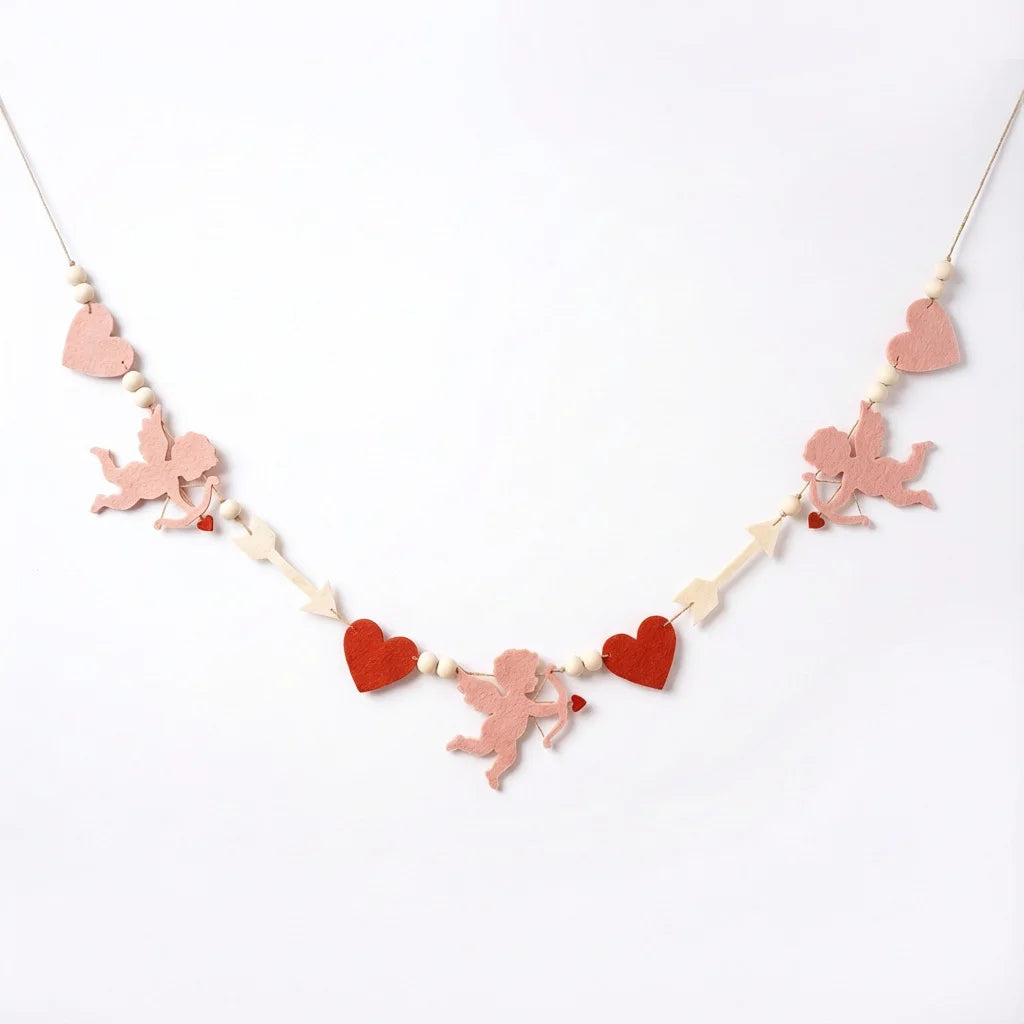 Valentine’s Day LOVE Heart Pompom Banner Bunting Decor Valentines Theme Party Decoration Festive Hanging Home Accessories