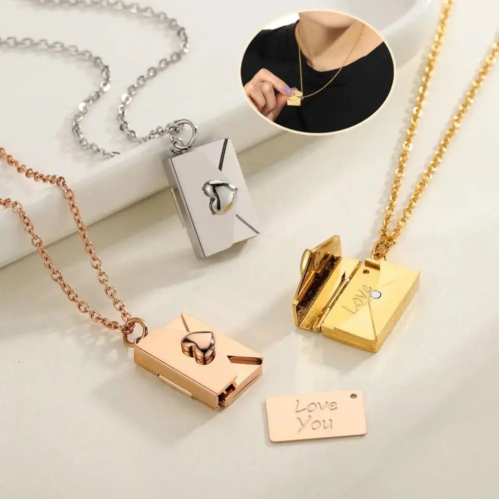 Yukona Love Letter: Stainless Steel Openable Envelope Necklace