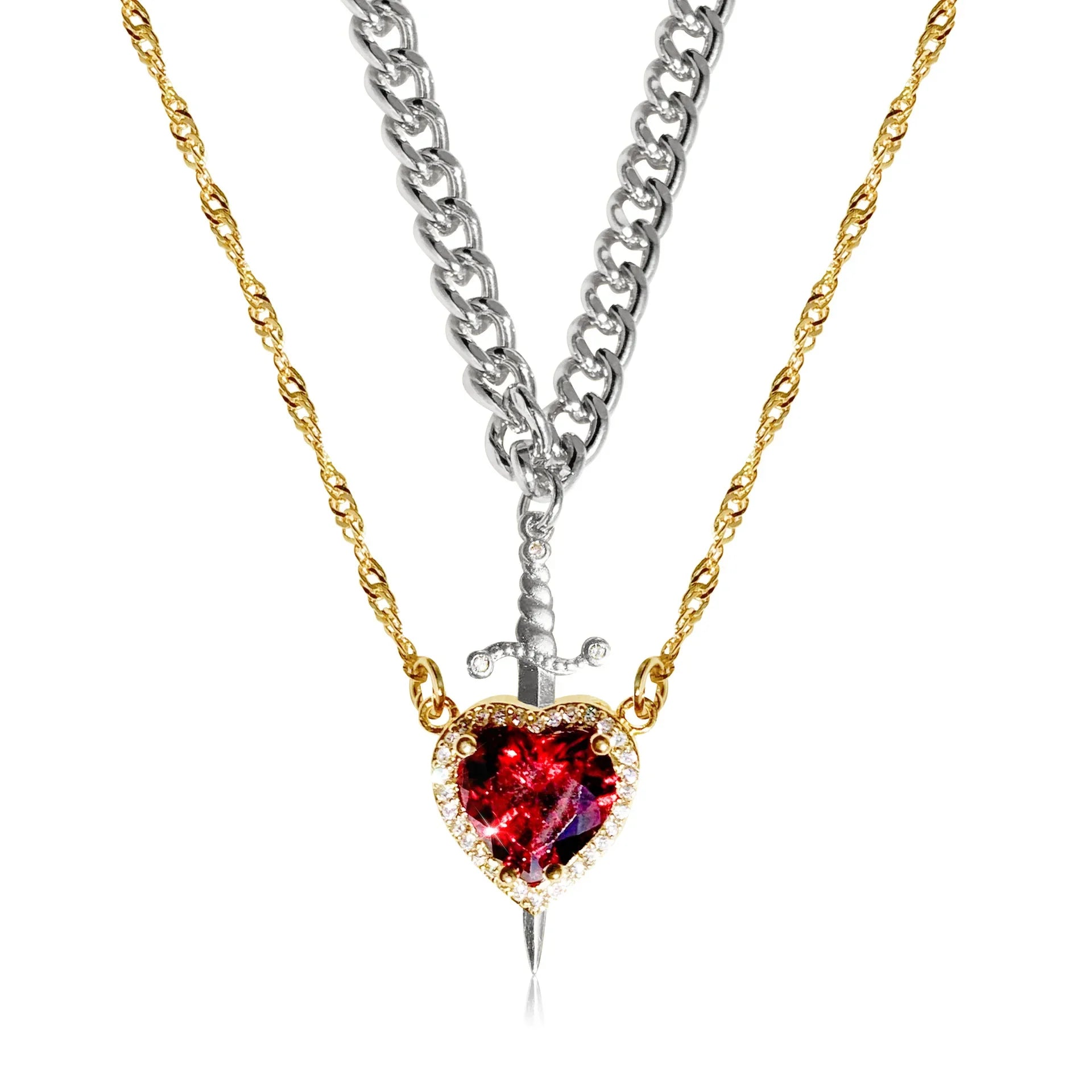 Yukona Valor: 18k Gold Heart & Blade Jewelry Set