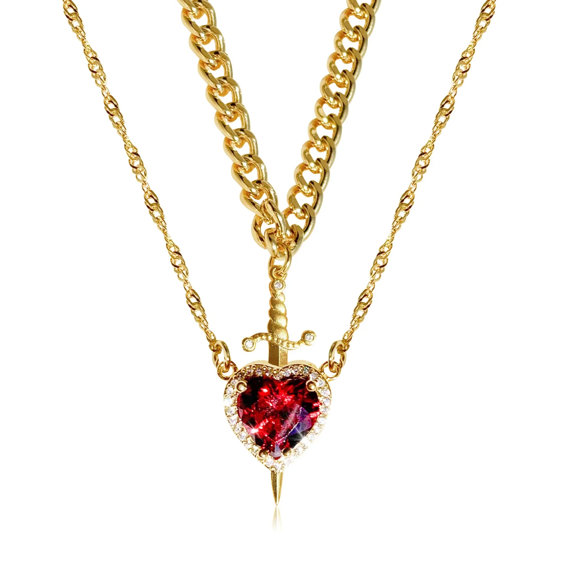 Yukona Valor: 18k Gold Heart & Blade Jewelry Set