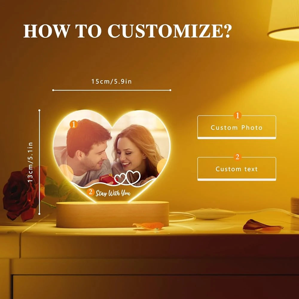 Yukona Love Story: Personalized Acrylic Photo Frame & LED Night Light