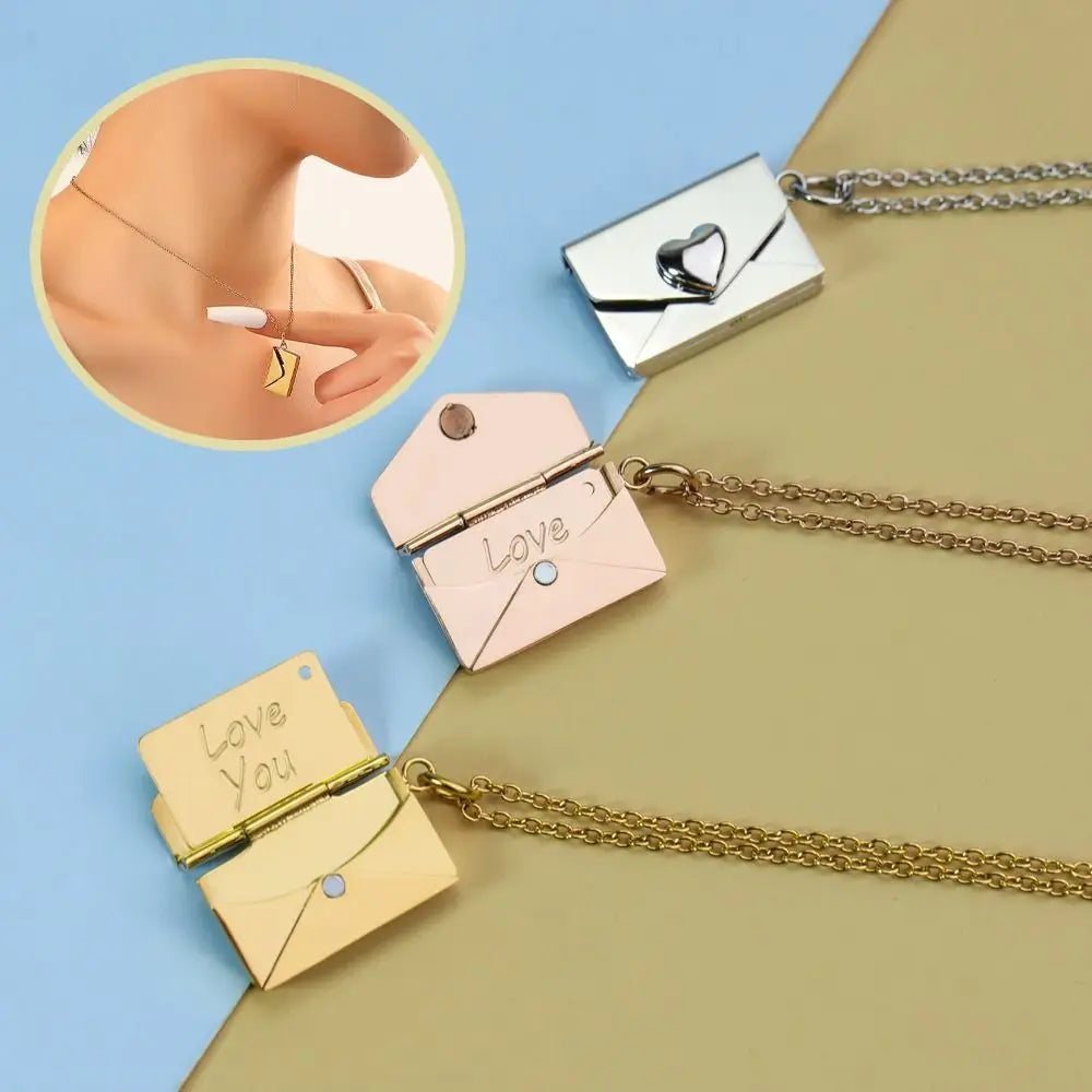 Yukona Love Letter: Stainless Steel Openable Envelope Necklace