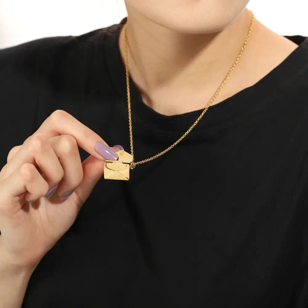 Yukona Love Letter: Stainless Steel Openable Envelope Necklace